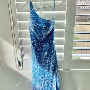 Elegant Blue Sequin Prom Dress